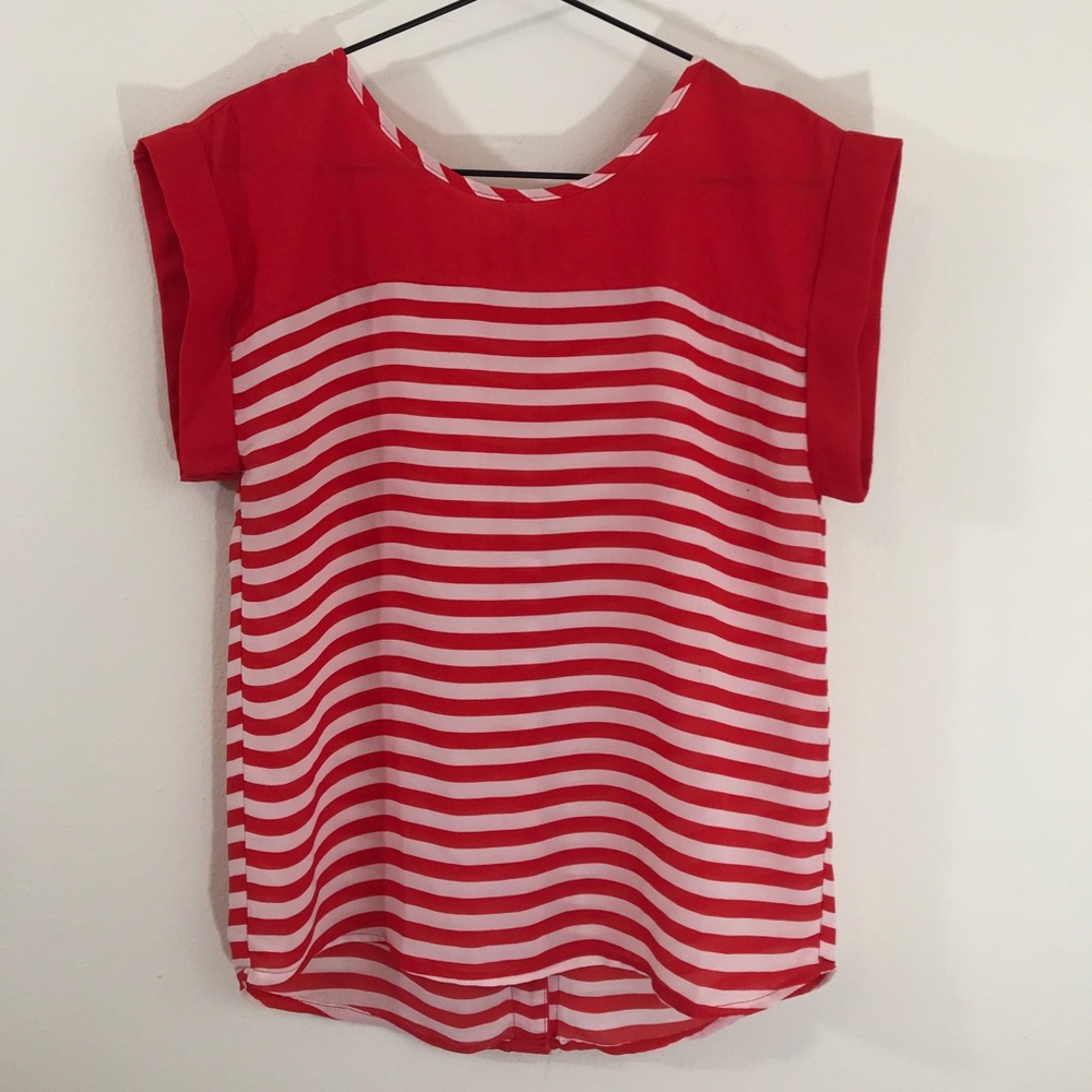 Ya Los Angeles red striped open button back top